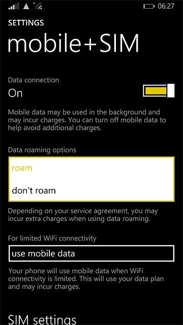 Press roam or don't roam.
