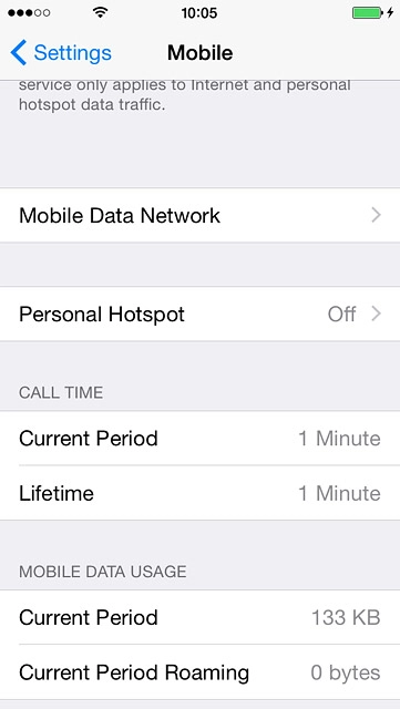 Your phone's data usage is displayed below MOBILE DATA USAGE.