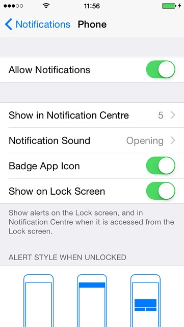 To turn display of the selected notification on or off:Press the indicator next to 