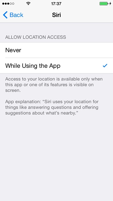 Press the required setting.