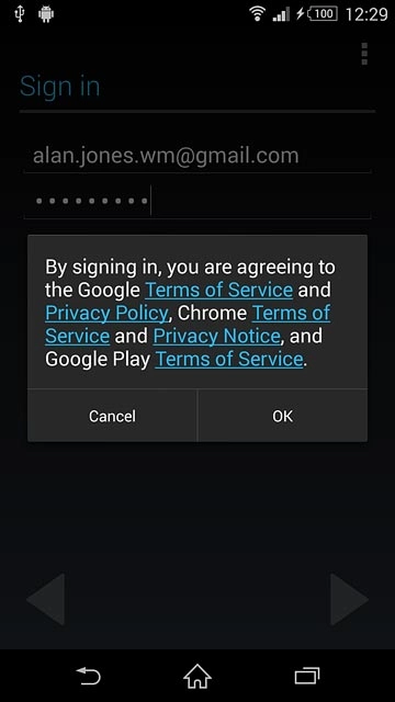 Press OK.Follow the instructions on the display to select settings for your Google account.