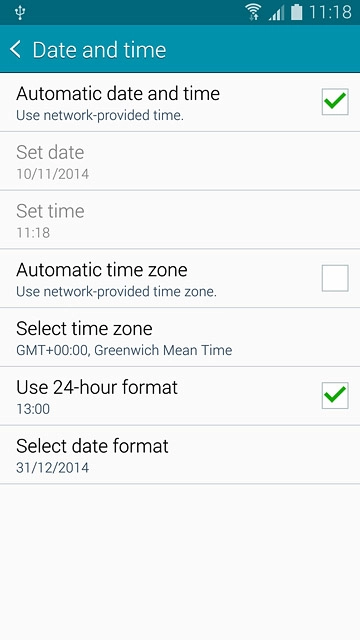 Press Automatic date and time until the function is turned on.