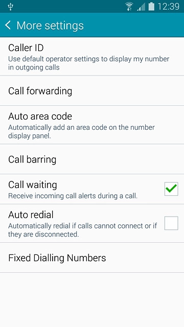 The current settings are displayed.Press Call waiting to turn the function on or off.
