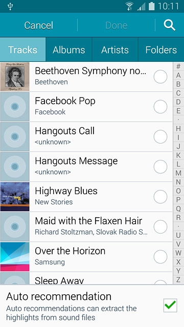 Go to the required folder.Press the different ring tones to listen to them.