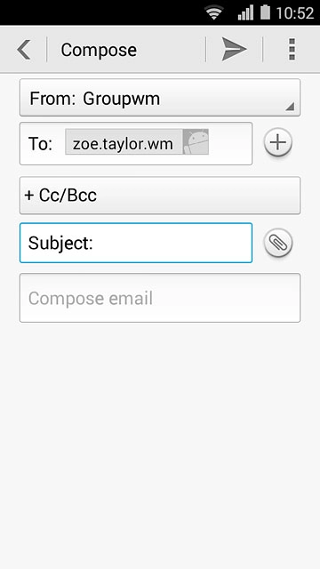 Press Subject.Key in a subject for the email message.