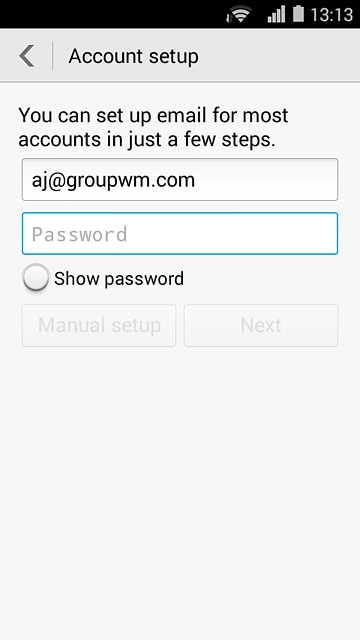 Press Password and key in the password for your email account.