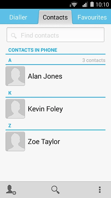 Press the required contact.The contact details are displayed.
