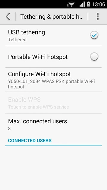 Press USB tethering until the function is turned on.
