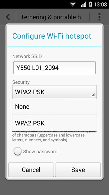 If you don't want to password protect your hotspot:Press None.