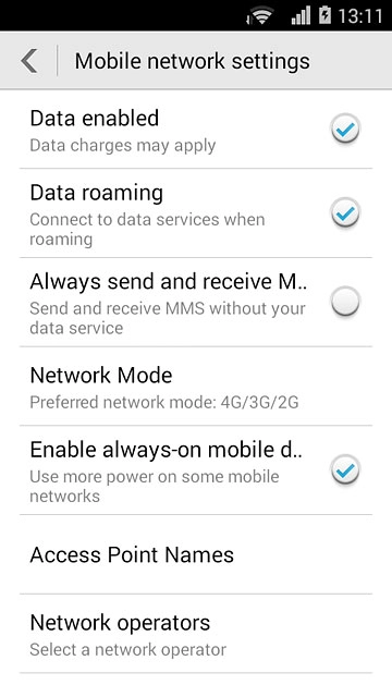 Press Data enabled to turn mobile data on or off.