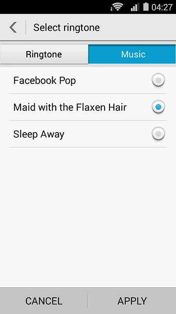 Once you've found a ring tone you like, press APPLY.