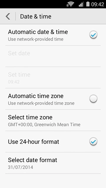 Press Automatic date & time until the function is turned on.