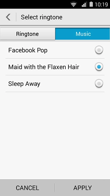Once you've found a ring tone you like, press APPLY.