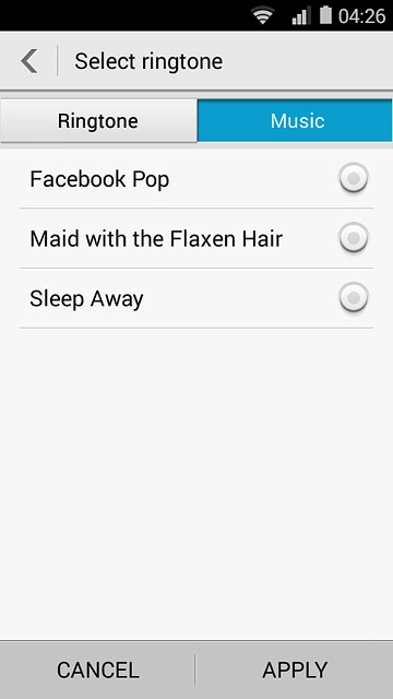 To select one of your own ting tones:Press Music.