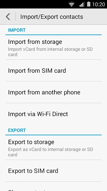 Press Import from SIM card.
