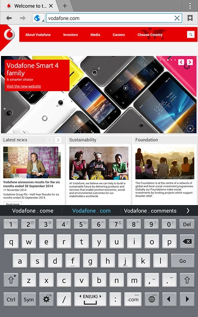 Key in the address of the required web page and press Go.