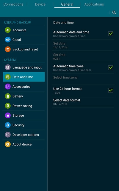 Press Automatic date and time until the function is turned on.