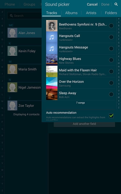 Go to the required folder.Press the different ring tones to listen to them.