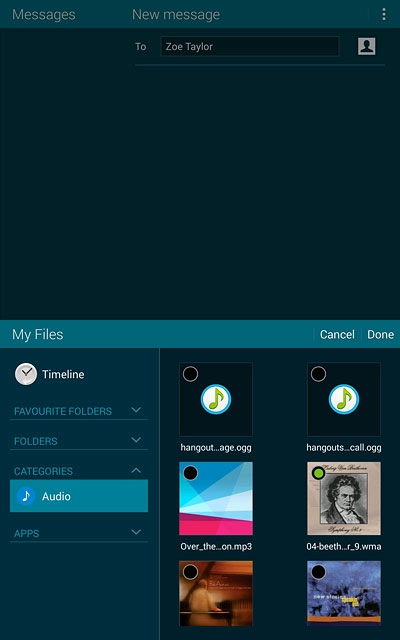 Press the field in the corner of the required audio file until it's selected.
