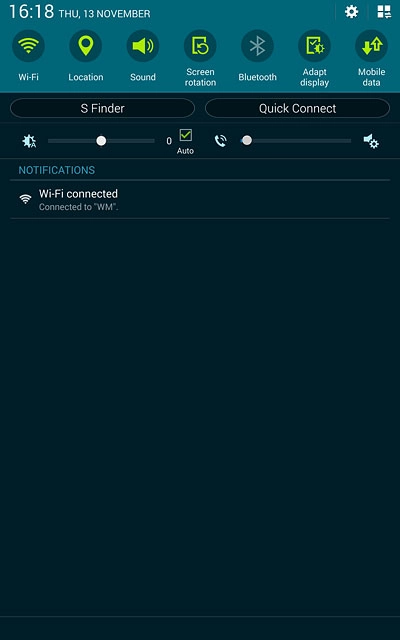 Slide your finger down the display starting from the top edge of your tablet.Press the settings icon.