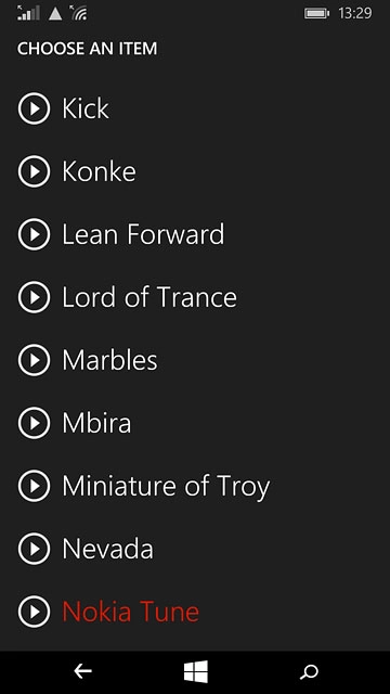 Press the play icon next to the required ring tones to listen to them.