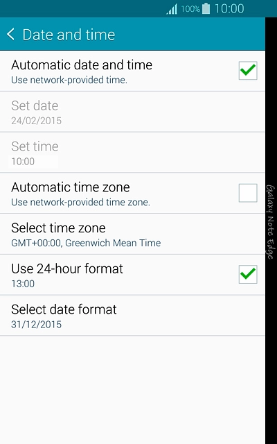Press Automatic date and time until the function is turned on.