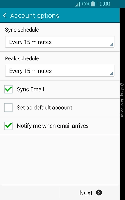 Press Sync Email to turn the function on or off.