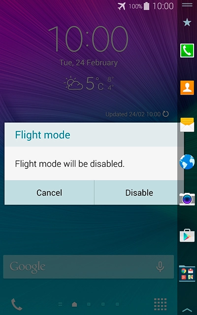 If you turn off flight mode:Press Disable.