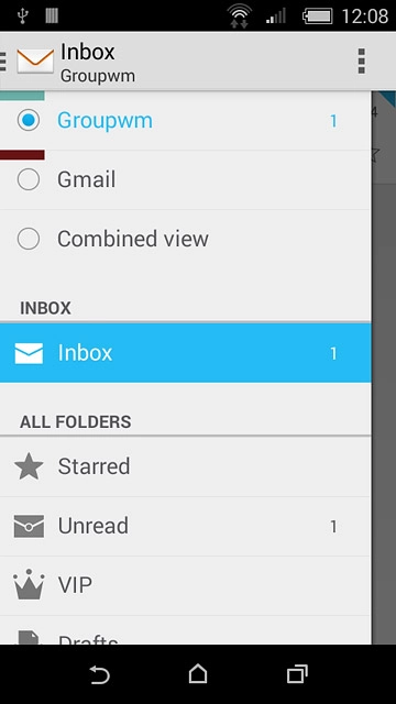 Slide your finger right on the display.Press the required email account.