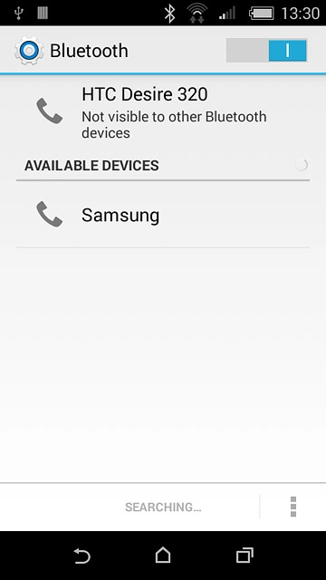 Make sure the other device is turned on and is ready to connect via Bluetooth.Your phone now searches for devices and after a moment, a list of Bluetooth devices within range is displayed.Press the required Bluetooth device.Follow the instructions on the display to pair the Bluetooth device with your phone.The new device is displayed on the list of paired devices.