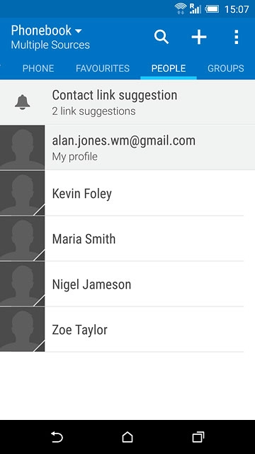 Press the required contact.The contact details are displayed.
