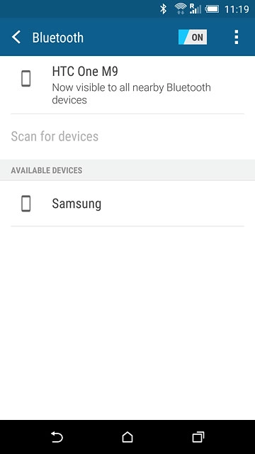 Make sure the other device is turned on and is ready to connect via Bluetooth.Your phone now searches for devices and after a moment, a list of Bluetooth devices within range is displayed.Press the required Bluetooth device.Follow the instructions on the display to pair the Bluetooth device with your phone.The new device is displayed on the list of paired devices.