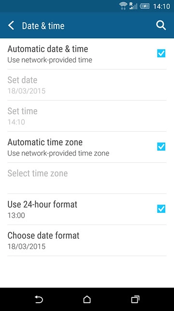 Press Automatic date & time until the function is turned on.