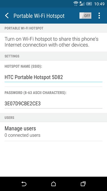 Key in the required name for the Wi-Fi hotspot.Press the menu icon.