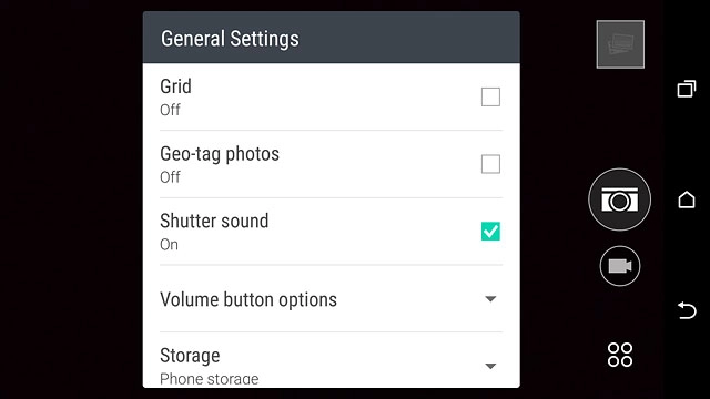 Press Geo-tag photos to turn the function on or off.