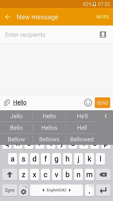 Press the required word to insert it.