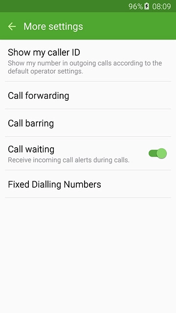 The current settings are displayed.Press Call waiting to turn the function on or off.