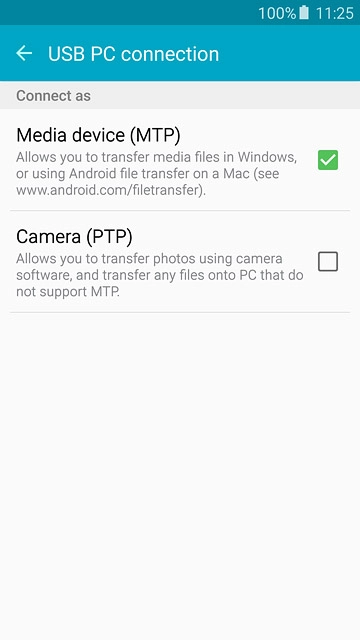 Press Media device (MTP) until the function is turned on.