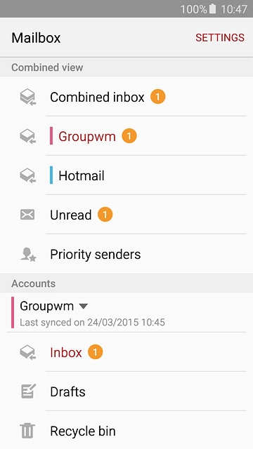 Press the required email account.
