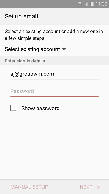 Press Password and key in the password for your email account.