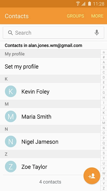 Press the required contact.The contact details are displayed.