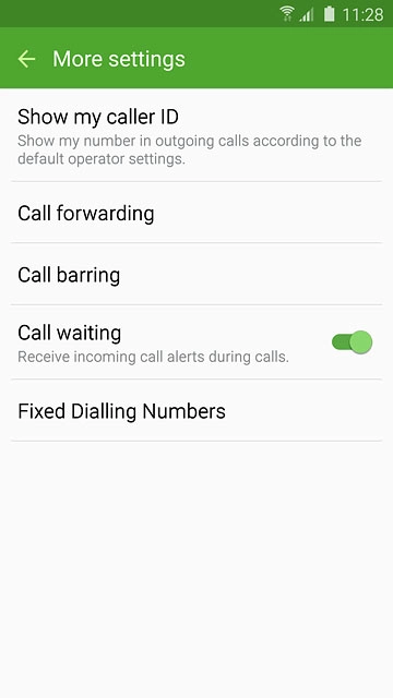 The current settings are displayed.Press Call waiting to turn the function on or off.
