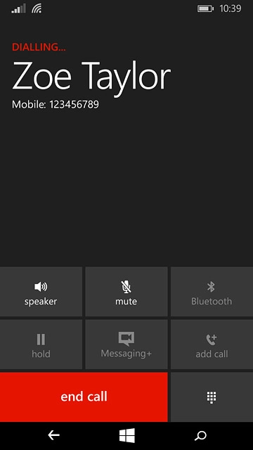 Press end call to end the call and return to the home screen.