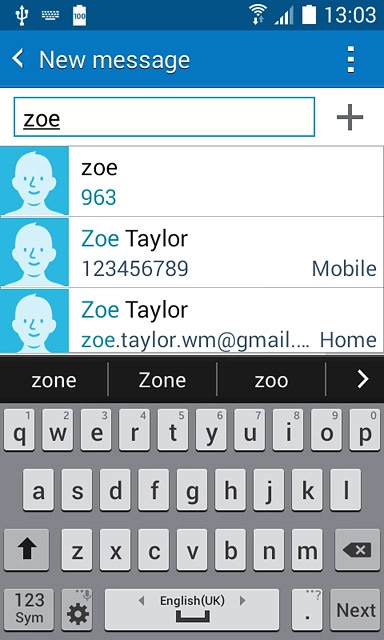 Key in the first letters of the required contact.Matching contacts are displayed.Press the required contact.