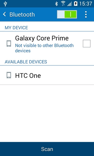 Make sure the other device is turned on and is ready to connect via Bluetooth.Your phone now searches for devices and after a moment, a list of Bluetooth devices within range is displayed.Press the required Bluetooth device.Follow the instructions on the display to pair the Bluetooth device with your phone.The new device is displayed on the list of paired devices.