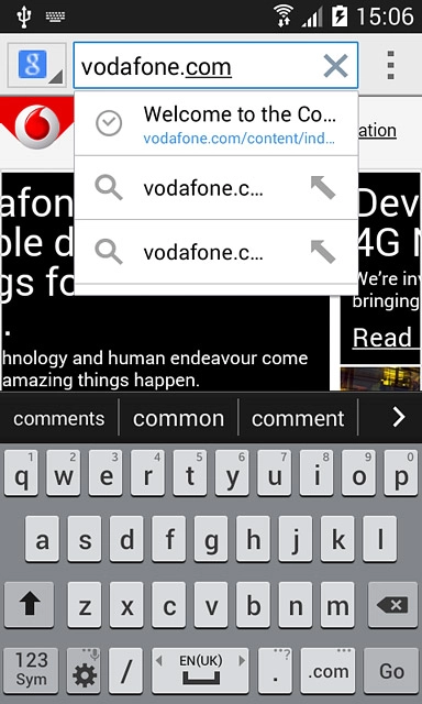 Key in the address of the required web page and press Go.