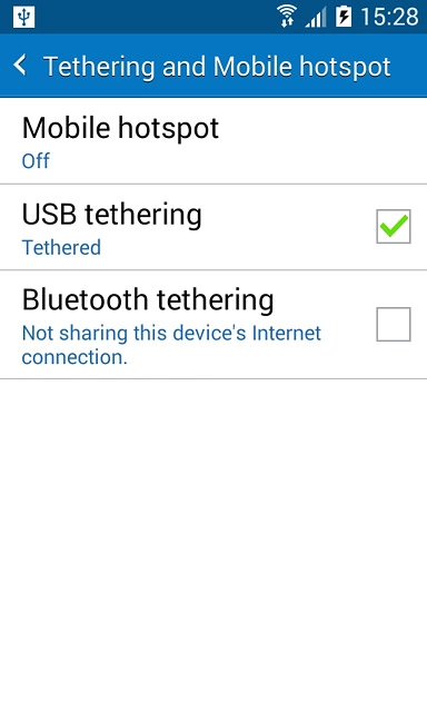 Press USB tethering until the function is turned on.