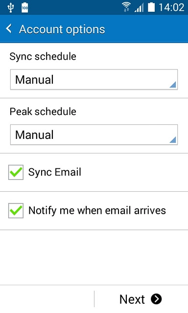 Press Sync Email to turn the function on or off.