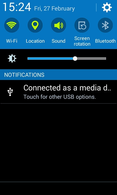 Slide your finger down the display starting from the top edge of your phone.Press Connected as a media device.