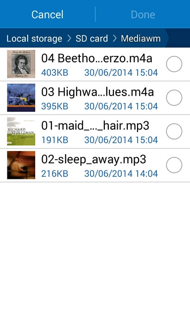 Press the required audio file.
